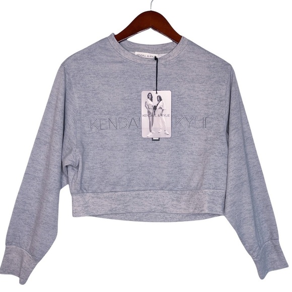 KENDALL & KYLIE NWT Cropped Logo Sweatshirt Size Large in Heather Gray - Picture 1 of 11